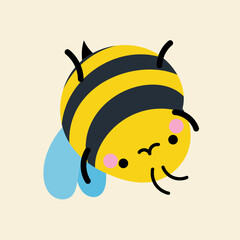 Obraz premium Cute kawaii bee in cartoon, flat, doodle, simple style. Design element for posters, postcards, greeting cards, wallpapers, children's clothes, fabrics, t-shirts, logos