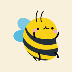 Obraz premium Cute kawaii bee in cartoon, flat, doodle, simple style. Design element for posters, postcards, greeting cards, wallpapers, children's clothes, fabrics, t-shirts, logos