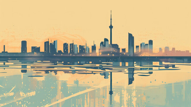 Risograph trendy riso print travel poster, card, wallpaper or banner illustration, modern, isolated, clear, simple of Jubail, Saudi Arabia. Artistic, screen printing, stencil