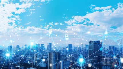 Modern City Skyline with Network Connections