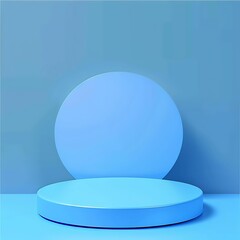A minimalistic blue circular pedestal with a round backdrop, suitable for product displays, advertising, or showcasing items with a clean and modern look,