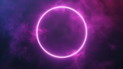 Obraz premium Rotation of neon circles on dark background with shining effects. Video animation Empty purple glowing techno background. Motion frame.