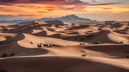 Awe-inspiring landscape of the desert with sand dunes and clear blue sky, capturing the beauty and vastness of nature