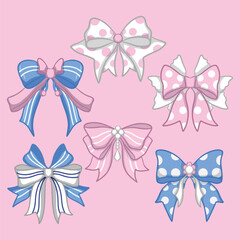 illustration art bundle set ribbon blue and pink