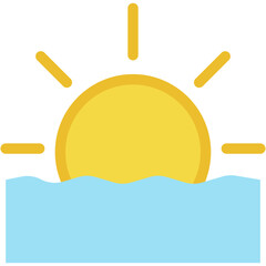 Vector Icon Sunset, Sun, Trip, Sea, Beach, Ocean
