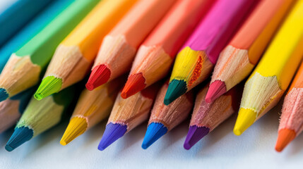 Colorful pencils in a row on white background