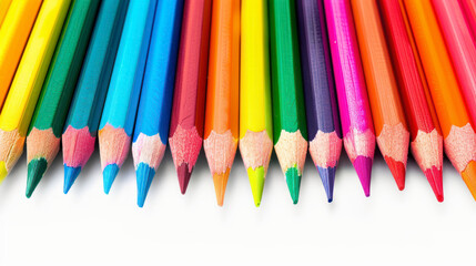 Fototapeta premium Colorful pencils in a row on white background