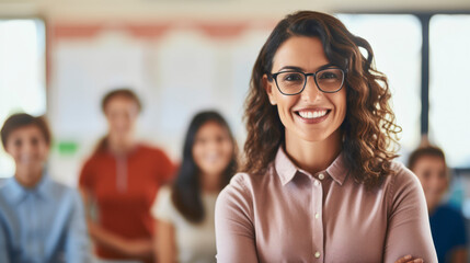 Fototapeta premium Engaging classroom scene with active learning