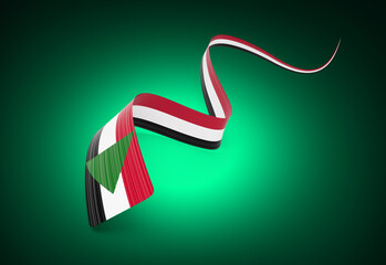 Flag Of Sudan Wavy Shiny Sudan Ribbon Flag Isolated On Green Background 3d Illustration