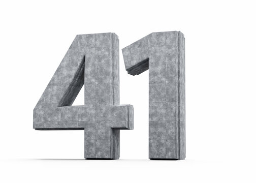 Concrete Number Forty One 41 Digit Made Of Grey Concrete Stone White Background 3d Illustration