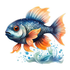 Watercolor Rudderfish, clipart Illustration, Generative Ai