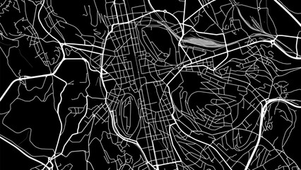 Background Saint-Etienne map, France, black and white city poster with roads and water.