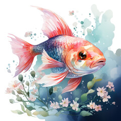 Watercolor Rudderfish, clipart Illustration, Generative Ai
