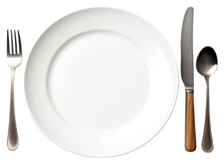 PNG Empty plate spoon knife fork.