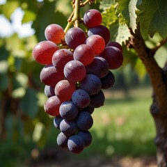 green fresh ripe red fruits on a tree