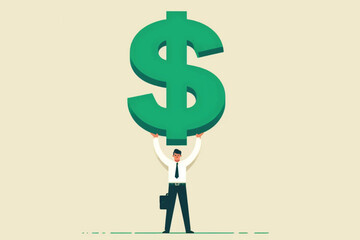 Businessman Holding Large Dollar Sign Illustration