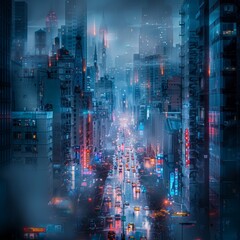 Fototapeta premium Futuristic cityscape bustling with lights and traffic