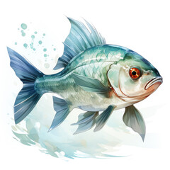 Watercolor Rudderfish, clipart Illustration, Generative Ai
