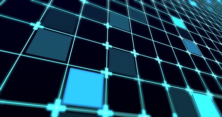 Background image of a random grid of blue square shapes. Technology and digital concepts