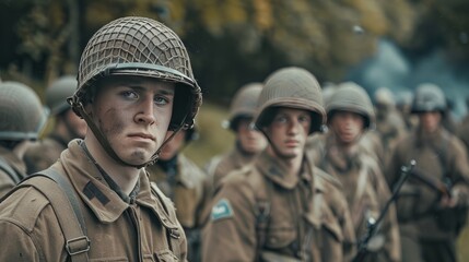 Fototapeta premium A historical reenactment with soldiers in World War II uniforms