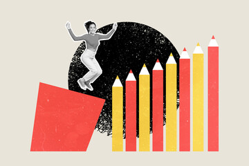 Composite collage image of funny female stairs career pencils writing artist drawing freak bizarre...