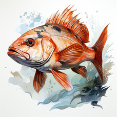 Fototapeta premium Watercolor Rockfish, clipart Illustration, Generative Ai