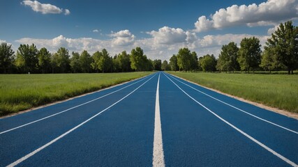 Fototapeta premium Outdoor Blue Running Track in Park Setting 