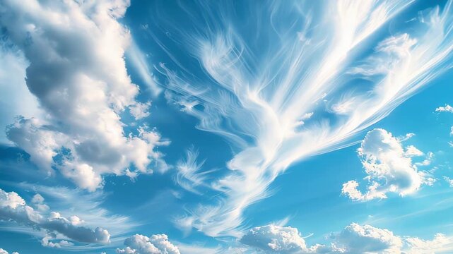 Fluffy cirrus clouds on blue sky