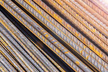 Formwork supports the second floor of a monolithic building. Reinforcement of walls and ceiling. Monolithic work during the construction of a building close-up. construction technologies