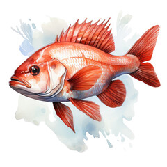 Fototapeta premium Watercolor Rockfish, clipart Illustration, Generative Ai