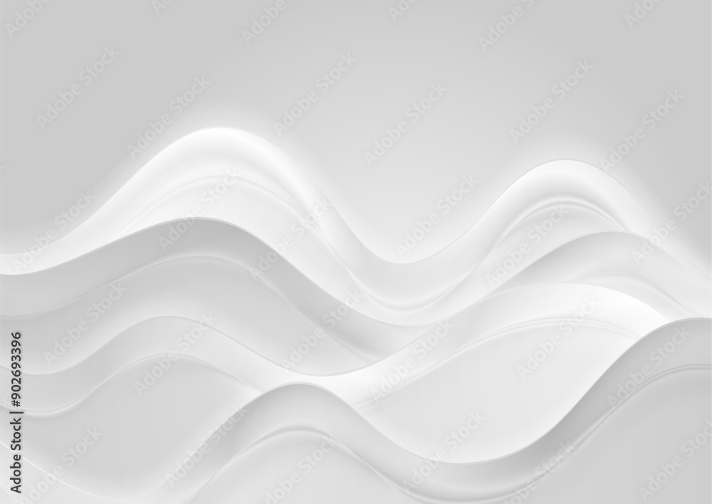 Wall mural grey white glossy blurred curved waves abstract background. vector elegant design