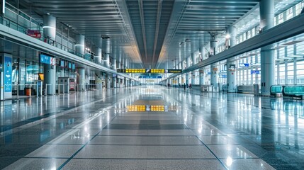 Empty airport terminal concourse during off-peak hours