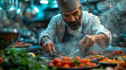 Chef Concentrating on His Dish