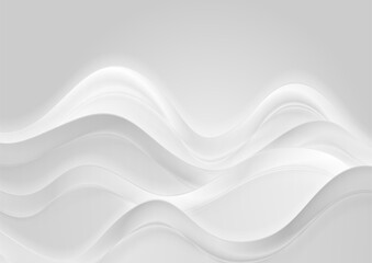 Grey white glossy blurred curved waves abstract background. Vector elegant design