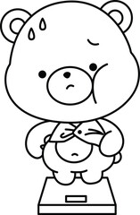 Fototapeta premium a vector of a cute bear on a weight scale in black and white coloring
