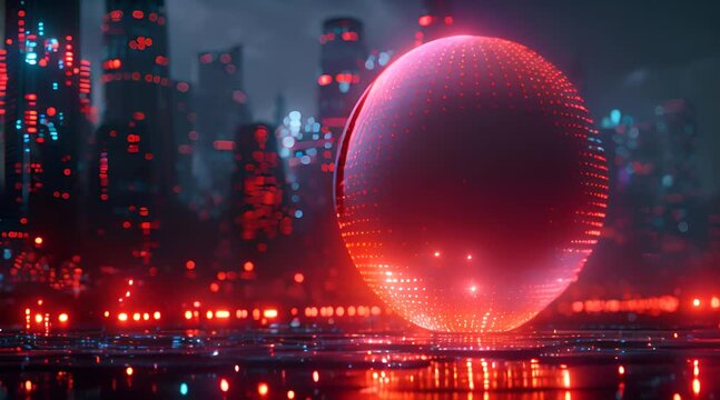 3D digital hologram of an Easter egg surrounded by binary code and glowing lights.