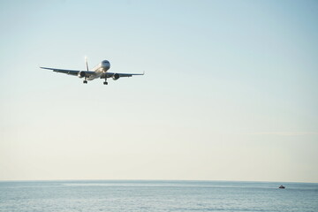 The plane is flying over the Black Sea. Landing approach.