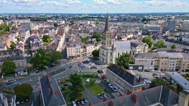 Aerial view about the Eglise Saint Laud church and its closest environment, Angers, France.