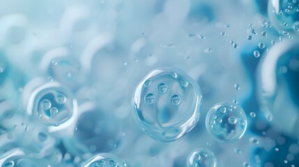 Transparent air bubbles floating in water with delicate highlights create a crystal-clear, ethereal background. The serene scene is captivating and dreamy.