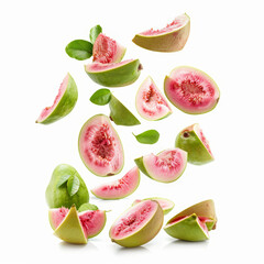 Naklejka premium Falling_guava_slices