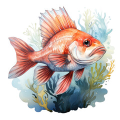 Fototapeta premium Watercolor Rockfish, clipart Illustration, Generative Ai