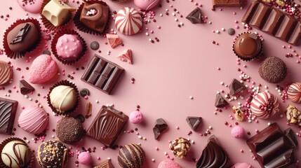 celebrate national chocolate day with a vibrant display of assorted chocolates next to a space for your personalized message in a fun and playful design