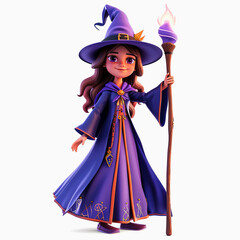A Cartoon Witch Holding a Flaming Staff