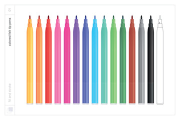 Felt tip pens. Vector illustration. Fill and stroke.