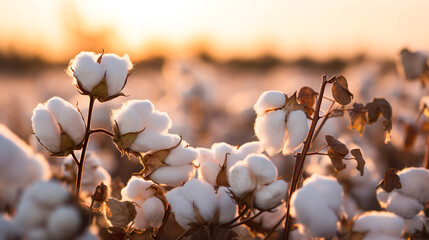 畑の綿花のクローズアップ