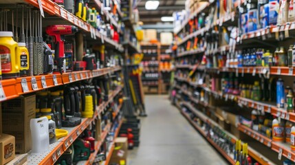 Naklejka premium Envision a lively hardware store, where shelves are stocked with tools, paints, and building materials