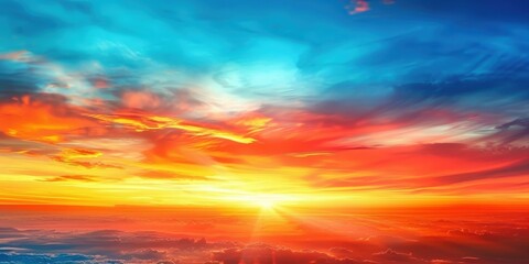 Fototapeta premium , A breathtaking sunset sky with vibrant colors, A vibrant sky at sunset with dramatic cloud