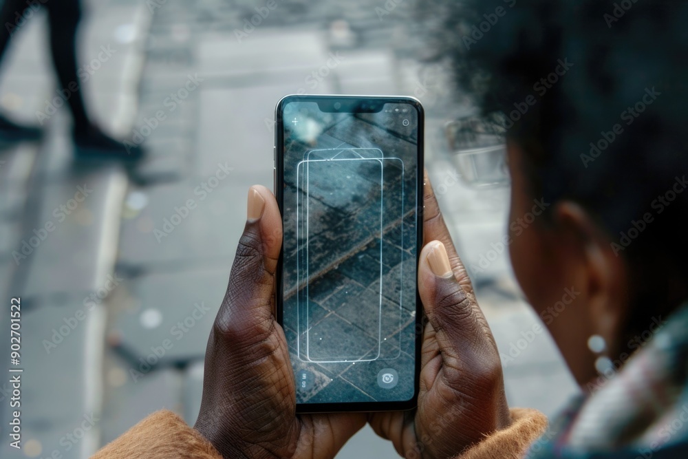 Wall mural a person examining their mobile device