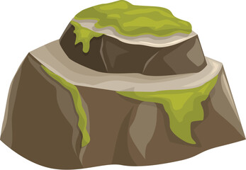 Large rock is covered with patches of green moss