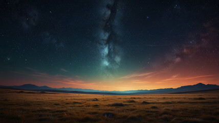 Open field nighttime skyline view landscape